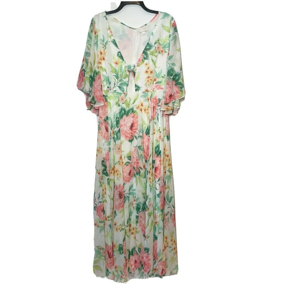 Yumi Kim Always and Forever Summer Maxi Dress Floral Pink Green M‎ Cutout V-Neck